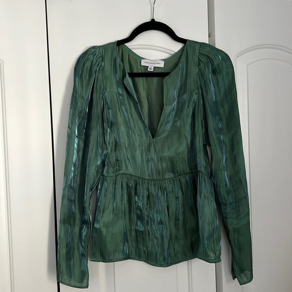 Something Navy Iridescent Low Cut Blouse